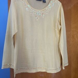 Yellow Embroidered Long Sleeve Top